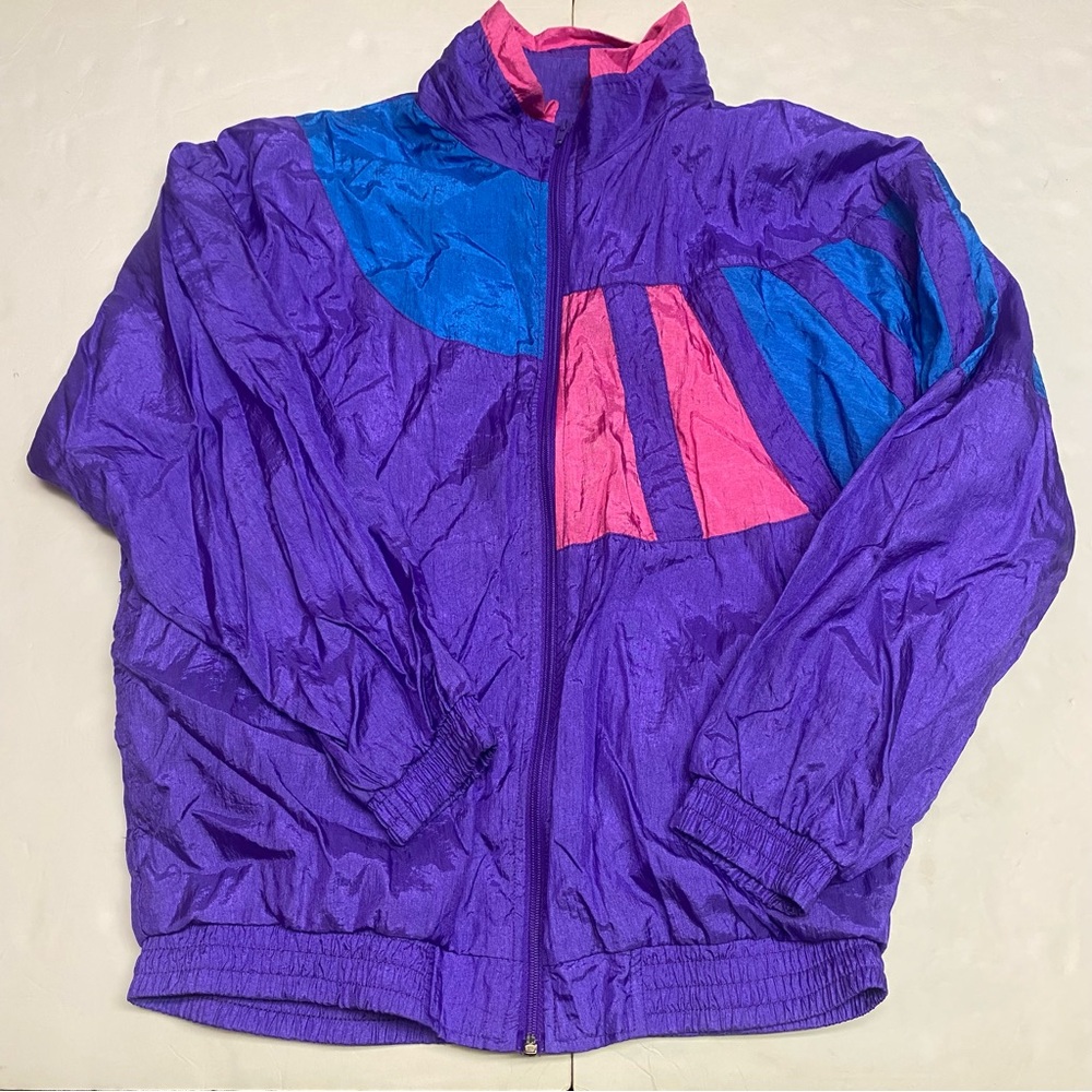 Vintage Bocoo 1980s 90s Purple Colorful Windbreaker Jacket Zip Up Size Small